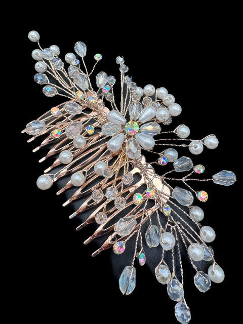 Beautiful crystal & Pearl Work Hair comb(perfect for any hairstyle Curls or hair bun)