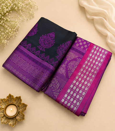 Premium Art Silk Saree Featuring Elegant Zari Weaving, Saree Comes With An Attached Blouse Piece. Model Blouse Is For Reference Only. Slight Variation In Colour And Design May Occur