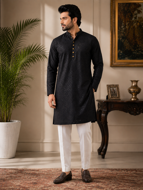Georgette based Heavy embroidery with sequined work designer Kurta with white Pajama (slight variation in color and design is possible)