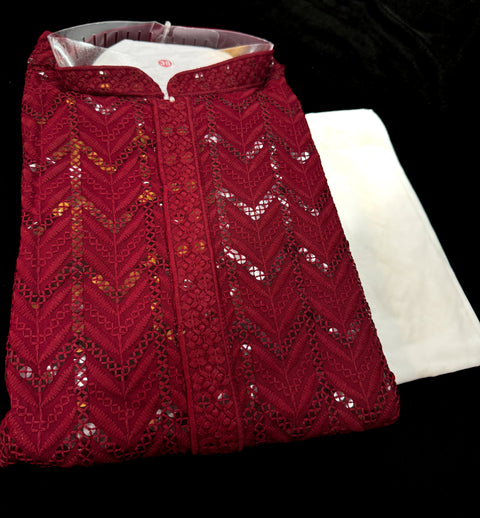 Pure Rayon Based Beautiful heavy Embroidery Work At Front And Back With Sequins Work Designer Kurta & White Pajama