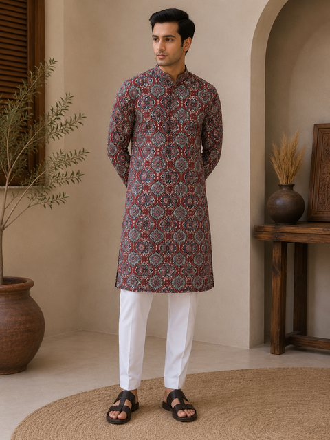 Pure cotton based Men’s Printed kurti (sizes mentioned in inches ,not according to the label on Kurti)size 44 kurti- Length 40 inches and size 46-length 42 inches ) Kurti only. Pants not included.