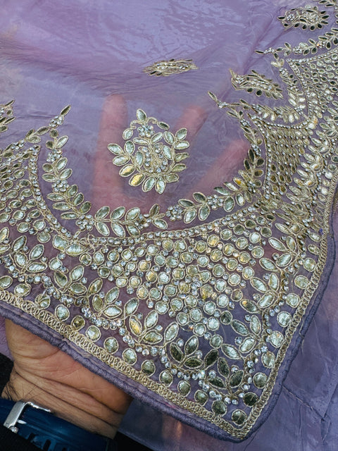 Lavender color Pure and very soft organza Georgette  based embroidery work jaal all over with stone work & gotta patti beautiful Saree