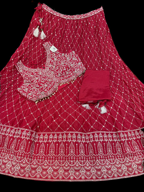 Georgette based embroidery with hand work crop top designer blouse with lehnga and Georgette dupatta