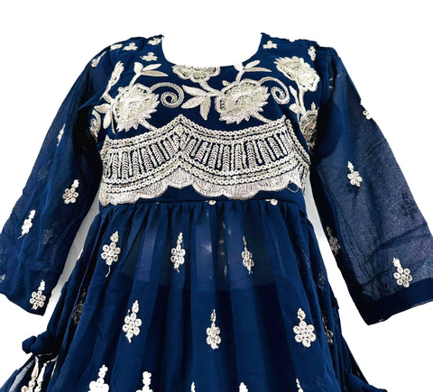 Nayra Cut Georgette based sequinned with Embroidery work with lace border work suit for Kids