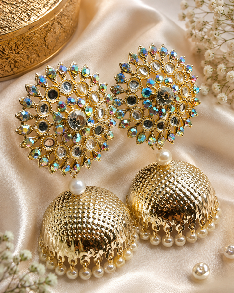 Lite Golden color Pearls & Stone Design Beautiful Jhumka very lite weight