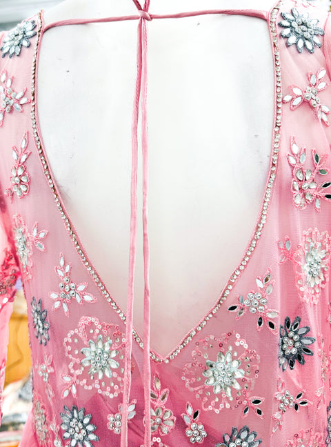 Netting Based Beautiful Mirror & Stone Work Designer Party Gown