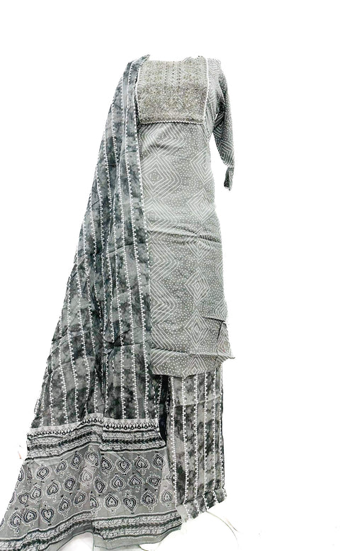 PURE & SOFT COTTON BASED DESIGNER EMBROIDERED & PRINTED WORK KURTI WITH PLAZO PANTS & DUPATTA