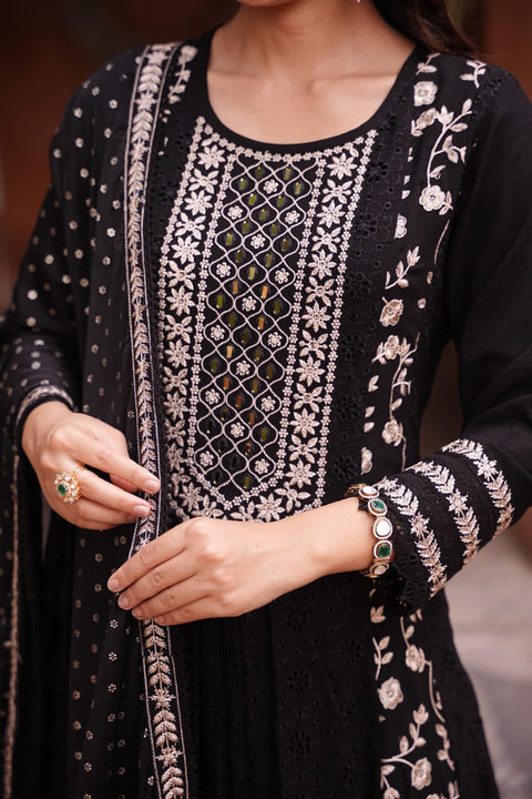 Pure & Soft Rayon Based Designer Embroidered & Mirror Work chikankari Kurti With Plazo Pants & Dupatta(Video Clip attached)