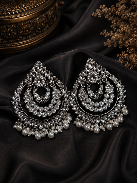 Beautiful oxidised earrings with stones &  pearls