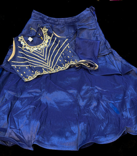 Nevi Blue  colour raw silk based stone work beautiful kids lehnga