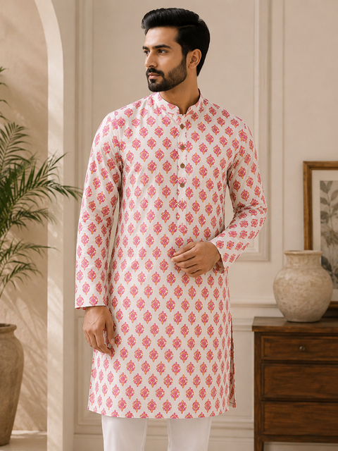 Pure cotton based Men’s Printed kurti (sizes mentioned in inches ,not according to the label on Kurti)size 44 kurti- Length 40 inches and size 46-length 42 inches ) Kurti only. Pants not included.