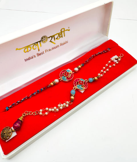 Bhai Bhabhi Pair Beautiful  pearl work Rakhi In Beautiful Box Packing