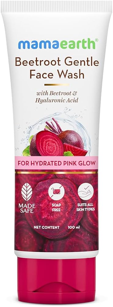 MAMAEARTH Beetroot Gentle Face Wash & Hyaluronic Acid For Hydrated Pink Glow -100Ml | Gently Cleanse | Hydrating Gentle Face Wash | Non-Drying