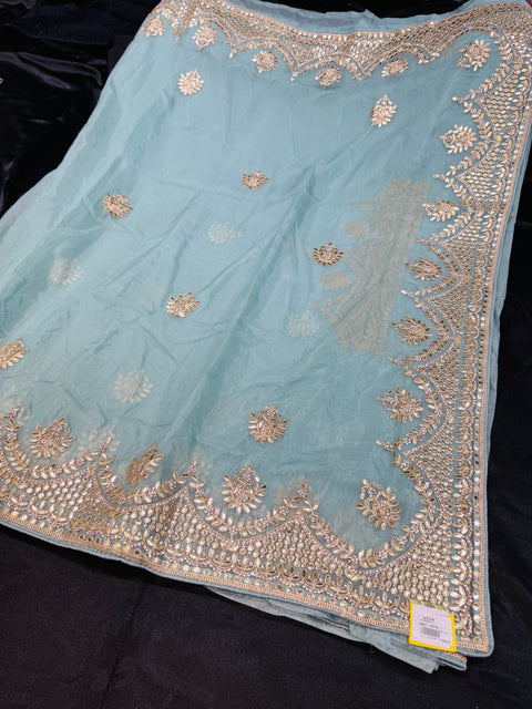 Pure and very soft organza Georgette  based embroidery work jaal all over with stone work & gotta patti beautiful Saree