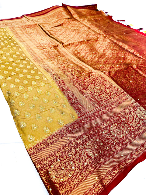 Art Silk Saree With Beautiful Stone Work With Contrast Pallu And Blouse