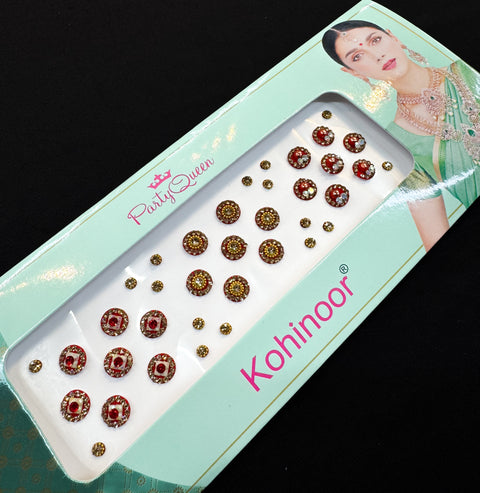 Golden stone Deep Red Round shape Bindi