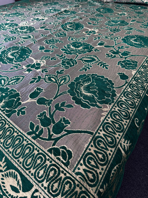 Roses Print Velvet golden zari Work Bed Sheet (275cm x 265cm)king size King Size Bedsheet With Double Pillow Cover