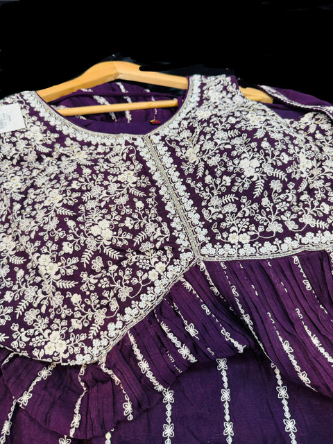 Georgette chinnon Based Embroidery Work  heavy flared gown/kameez And embroidery Work Dupatta