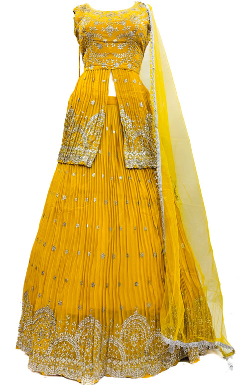 Georgette based embroidery with Sequin design beautiful flared Kameez with georgette Lehnga and netting dupatta