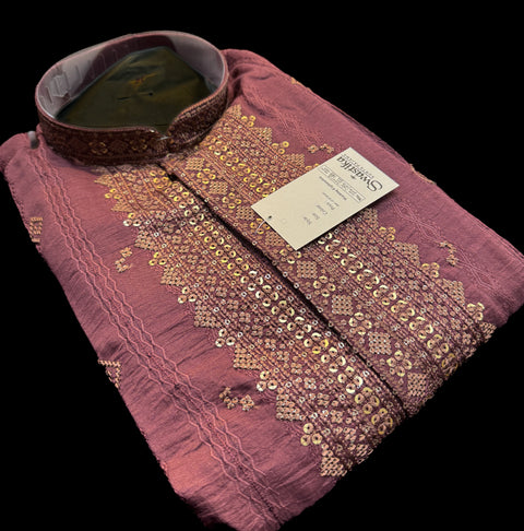 Soft malmal based beautiful embroidery work with sequins work designer Kurta with golden Pajama
