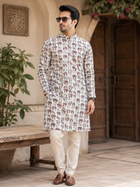 Pure cotton based Men’s Printed kurti (sizes mentioned in inches ,not according to the label on Kurti)size 44kurti- Length 40 inches and size 46-length 42 inches ) Kurti only. Pants not included.