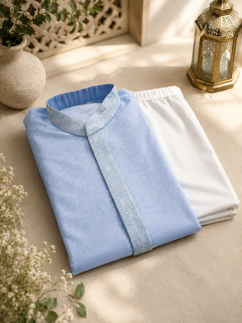 Pure cotton based Plain kurta with white pajama Set(slight variation in color and design is possible)