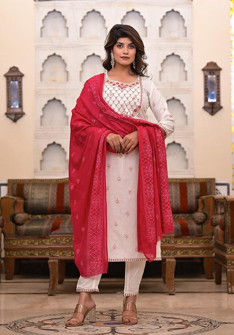 Pure & Soft Rayon Based Designer Embroidered & Printed work Kurti With Plazo Pants & Dupatta
