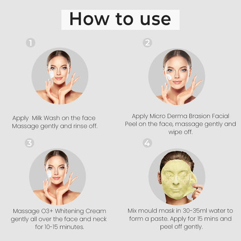 O3+ Whitening Facial Kit With Brightening & Whitening Peel Off Power Mask Whitening Facial Kit Pack of 4 for Dull Skin (180gm)