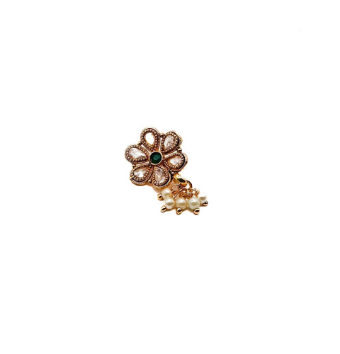 Polki stone with pearls studded Nath ( Non Pierced)