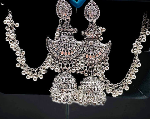 Oxidised bahubali Jhumka with pearls work (very Lite weight )