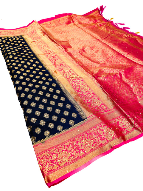 Art Silk Saree With Beautiful Stone Work With Contrast Pallu And Blouse