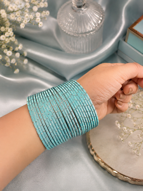 Silver Shimmer dotted metal bangles 2 dozen in 1 Set (slight variation in color & design may occur)