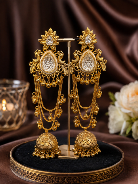 Royal Kashmiri earrings crafted with delicate patterns and cascading jhumki charms for timeless elegance 
(slight variation in color and design is possible )