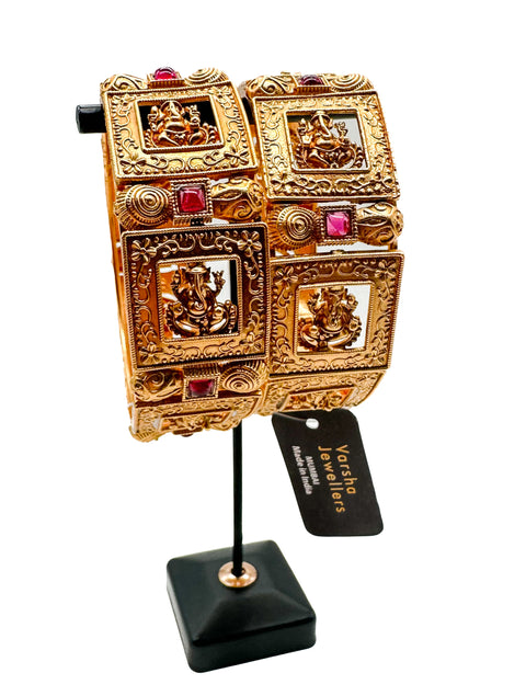 Gold plated Ganesha Design beautiful design with Ruby stones Designer Kade (Openable , Screw Designed)