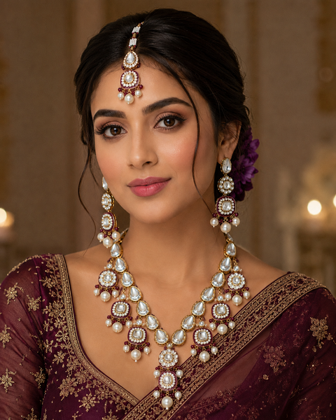 Kundan with jerkan stone designer long necklace with earrings