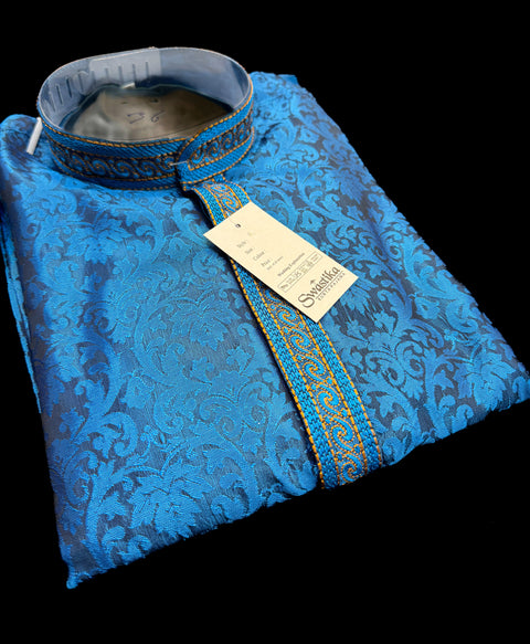 Soft Silk based brocade work neck embroidery designer Kurta with white Pajama