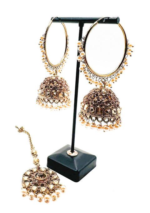Silver stone with pearls work beautiful Jhumka Balian big size