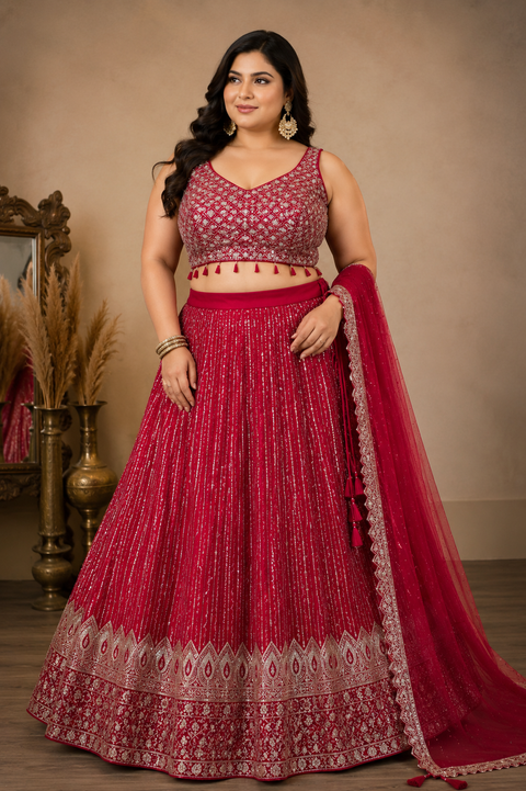 Georgette based embroidery with sequins work crop top designer blouse with lehnga and Georgette dupatta