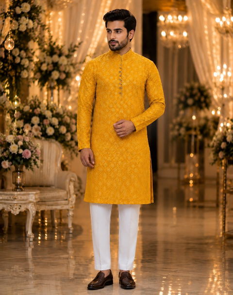 Georgette based Heavy embroidery with sequined work designer Kurta with white Pajama(slight variation in color and design is possible)