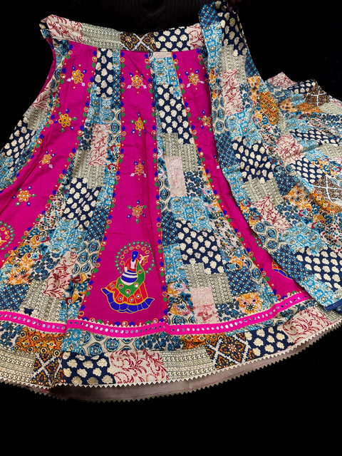 (Size 38 and can be altered up to size40 ) Pure Rayon based full bigger flared Chaniya with beautiful blouse and printed Rayon Dupatta