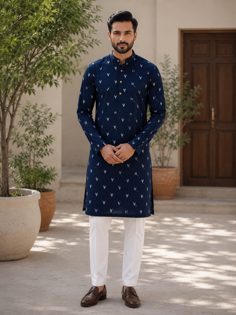 Pure cotton based Men’s Printed kurti (sizes mentioned in inches ,not according to the label on Kurti)size 44 kurti- Length 40 inches and size 46-length 42 inches ) Kurti only. Pants not included.