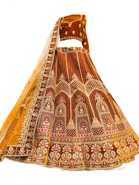 Velvet based embroidery work with stones beautiful party wear lehnga with Ken Ken flared with designer blouse and dupatta