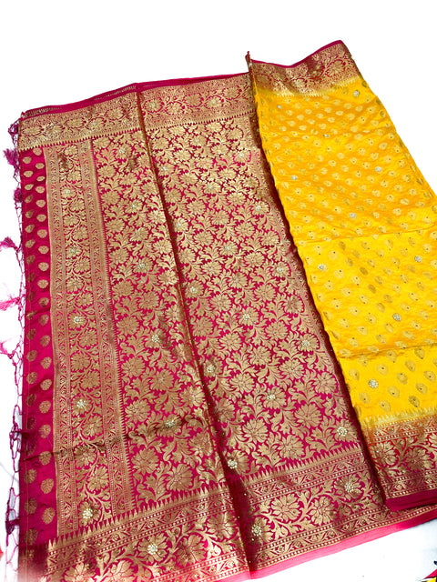 ART SILK SAREE WITH BEAUTIFUL STONE WORK WITH CONTRAST PALLU AND BLOUSE