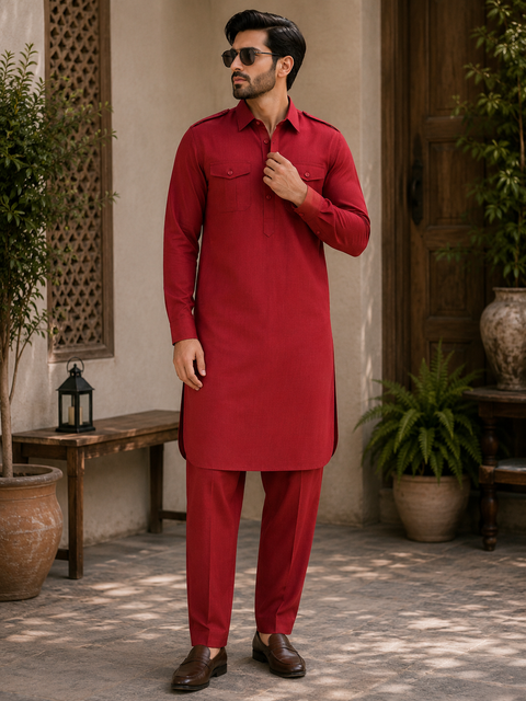 Cotton Linen kurta with pathani salwar(slight variation in color and design is possible )