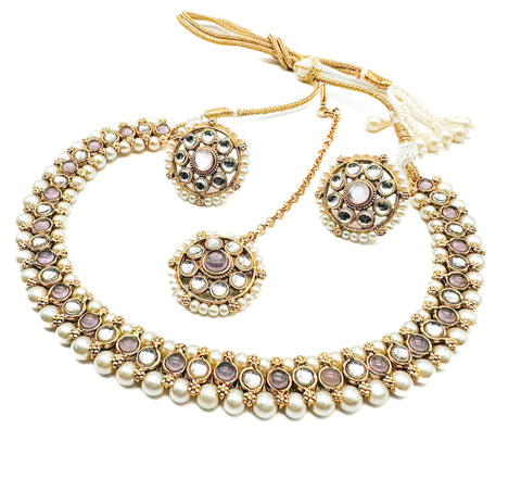 Kundan and Pearls work beautiful necklace set with Jhumka & Tikka