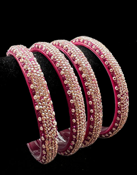 Magenta color Golden jerkan Stone with pearls beaded beautiful Glass kade set (4 Kade in 1 pack ) Price per pack