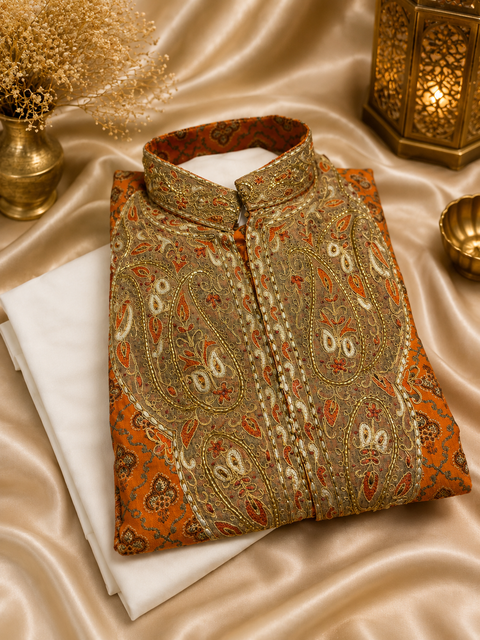 Soft Silk based embroidery work long kurta with pants (slight variation in color and design is possible )