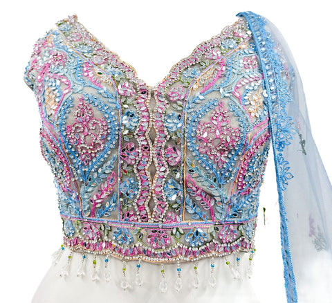 Mirror with stone work heavy hand work designer blouse with heavy mirror work multiflared lehnga & Dupatta