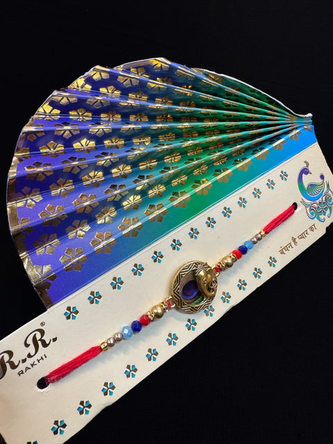 Peacock feather design Beautiful Stone Work Rakhi in nice pack gift card