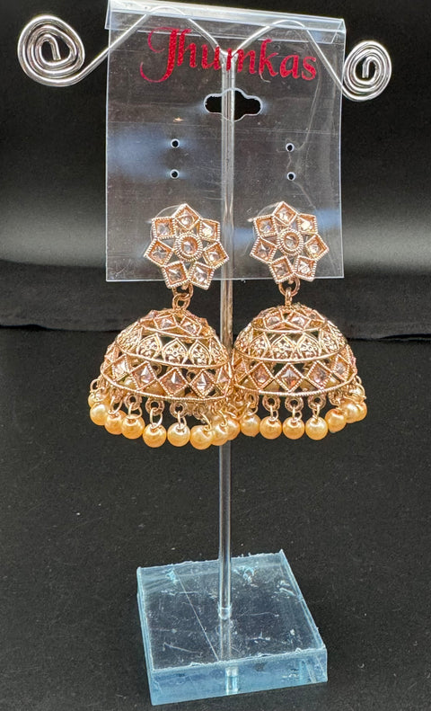 Original Polki stone with pearls hanging Jhumka